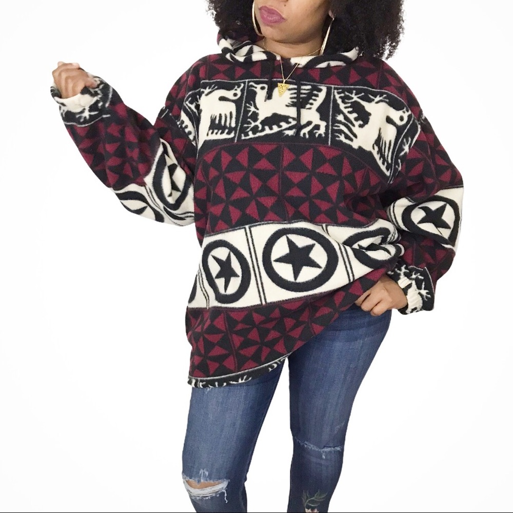 Bill Blass Red and Black Patterned Hoodie